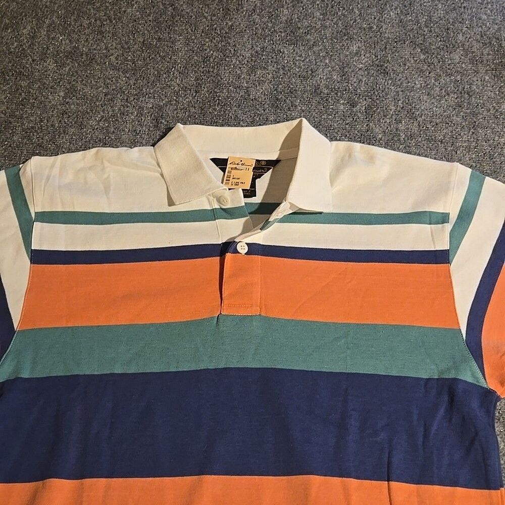 Eddie Bauer Polo Shirt Mens Small White Short Sleeve Striped 100% Cotton NEW NWT